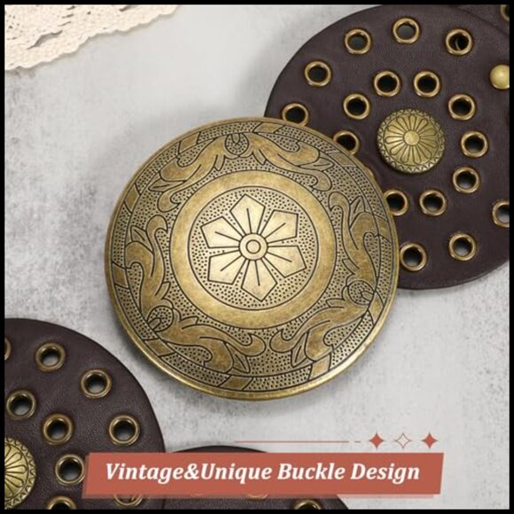 Western Wide Disc Leather Belt Boho Cowgirl Style Adjustable for Jeans Dresses
